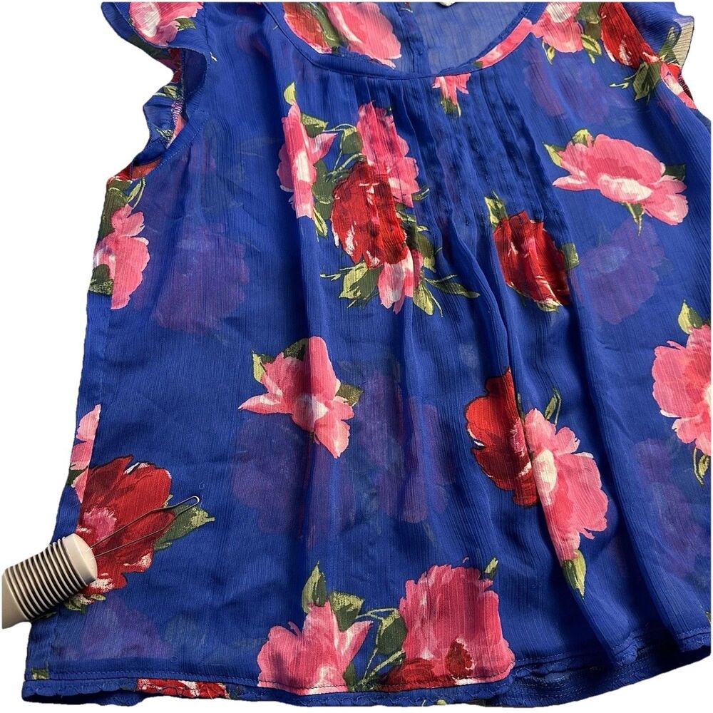 Anercrombie & Fitch Multicolored Floral Sheer Back Button Blouse Size L *FLAW* - Picture 8 of 12